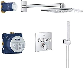 GROHE Grohtherm SmartControl  Concealed Thermostatic Push Button Shower Set (SmartActive Cube 310mm Head Shower 2 Sprays, Hand Shower 1 Spray, Hose 1.5m, Turn for Volume Adjustment), Chrome, 34706000