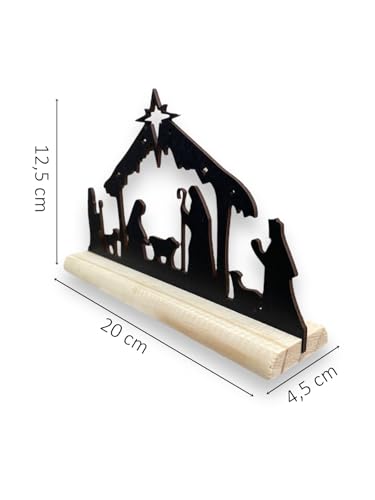 Presépio de Natal Enfeite Decoração de Mesa Natalina em MDF Preto com Base em madeira Pinus P2