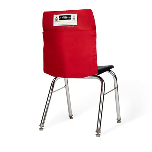 Image of Seat Sack Student Chair Storage Pocket - 17 inch, Single Pocket, Classroom Chair Organizer for Student Desks, Durable Over-the-Chair Storage, Ready-to-Use Name Tag Window, Red, 1-Pack