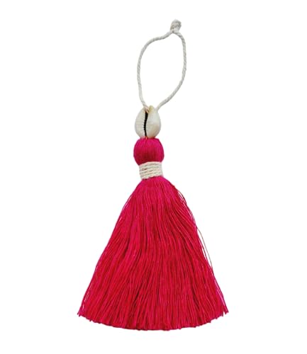 Image of Zippy Flora Handmade Cotton Tassels with Cowrie Shells for DIY & Crafts Project, Pack of 10 (Dark Pink)