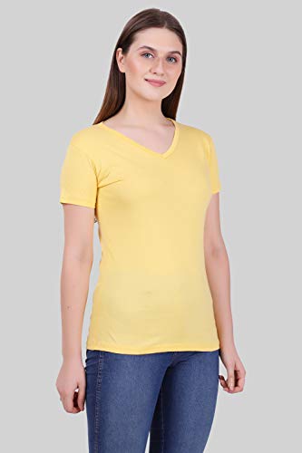 Image of FLEXIMAA Women's Cotton Plain V Neck Half Sleeve T-Shirt