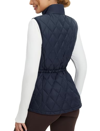 baleaf Women's Puffer Drawstring Vest Lightweight Winter Warm Stand Collar Quilted Golf Vests Water Resistant Zip Pockets2