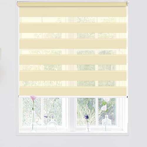 Kokorona Day and Night Zebra Roller Blinds, Dual Layer Fabric Zebra Window Blinds for Bedroom, Light Filtering Privacy Day Night Blinds, 45cm Wide x 150cm Length, Beige