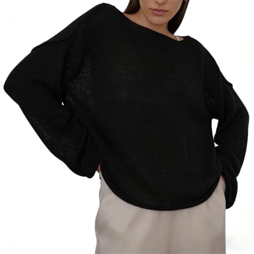 Image of Sweters for Women, Womens Sweater, O-Neck Solid Color See Through Pullover Jumper Shirt Beach