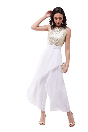 Image of Miss Chase Women's Off-White Solid Relaxed Fit Round Neck Sleeveless Regular Length Jumpsuit