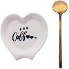 Heart-shaped Coffee Spoon Rest, Mini Coffee Spoon Holder, Coffee Stirrers, Teaspoon, Bar Spoon Rest, Coffee Bar Accessories (Ture white+Gold Spoon)