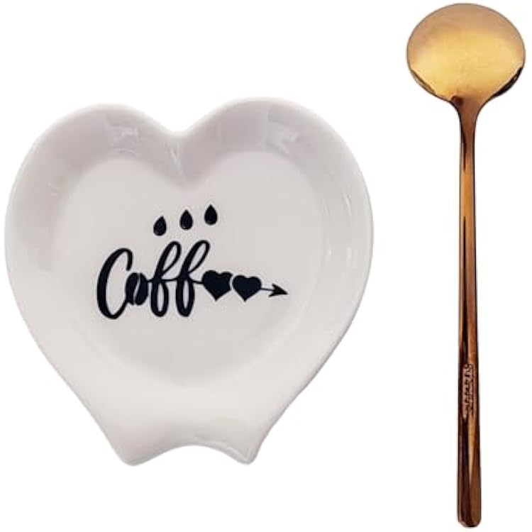 Heart-shaped Coffee Spoon Rest, Mini Coffee Spoon Holder, Coffee Stirrers, Teaspoon, Bar Spoon Rest, Coffee Bar Accessories (Ture white+Gold Spoon)