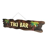 Rustic Wooden Tiki Bar Sign with Palm Tree Design – Tropical Wall Hanging Décor for Home, Garden, or Poolside – 39 x 9 x 0.75 Inches