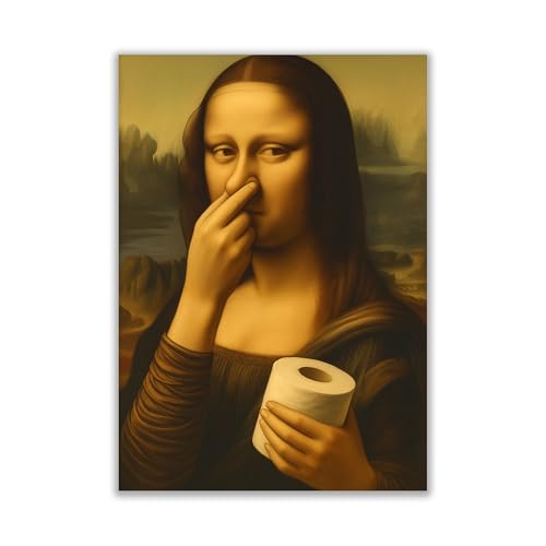 WBdesignz Lustiges Poster – Mona Lisa mit Klopapier und Nase-zu-Geste – Ironische Wanddeko für Toilette, Gäste-WC oder Badezimmer (DIN A4) – ohne Rahmen