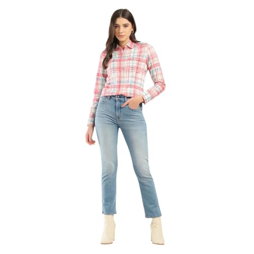 Image of Women's High Rise 724 Slim Straight Fit Blue Jeans