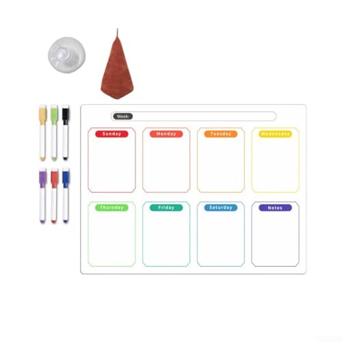 Tableau à messages, 30,5 x 40,6 cm, en PVC, effaçable avec 6 stylos, ventouse, magnétique et lisse, pour calendrier de réfrigérateur (B)