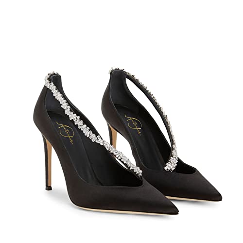 anteikira Women's Sexy Stiletto Heels Pumps Rhinestone Pointed Toe Satin Slip On Trendy Elegant 4 Inch High Wedding Bride Dress Shoes3