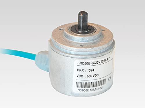 Fenac FNC 50B 8630V3600-R2 Incremental Encoder 50mm Body Diameter, Clamping Flange, 8mm Solid Shaft, 6 Channel, 5-30V in/Out, ANYPPR, 2m Cable (1000 PPR)