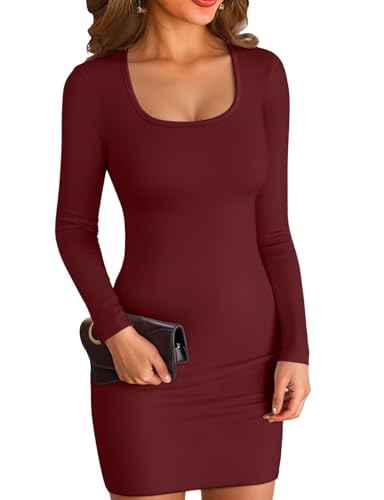 Image of VICHYIE Women Soft Ribbed Knit Bodycon Long Sleeve Mid-Thigh Dress