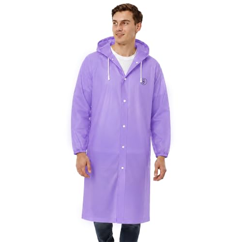 Image of Reusable EVA Hooded Raincoat| Transparent Waterproof Rain Wear for Men & Women | Elastic Full Sleeves | Front Button Design | Knee Length Free size