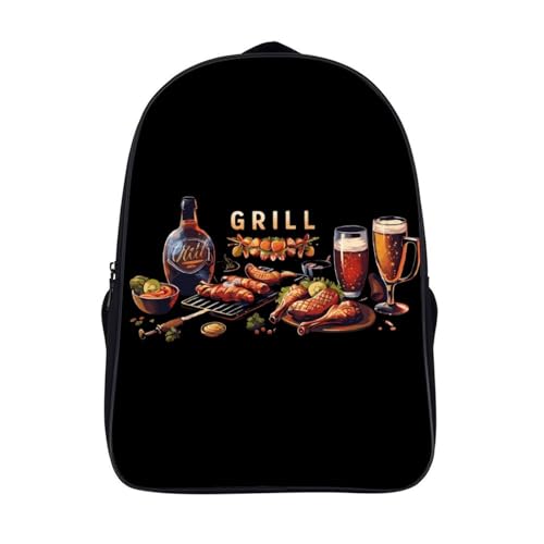 Barbecue Food BBQ Funny 16 Inch Backpack for Men Women Casual Daypack with 2 Compartment for Travel Work