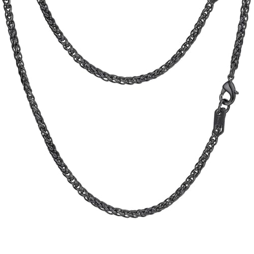 PROSTEEL 3mm/6mm Rope Chain Necklace for Men, Black/Gold Plated Mens Chain Necklace, Stainless Steel Necklace Chain for Men Women, 18"-30", Come with