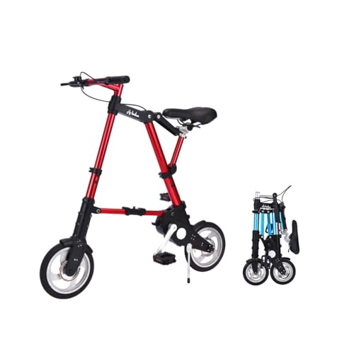 LIVIA 折りたたみ自転車 超軽量 8インチ 10インチ アルミ 超小型 素早く折りたたむ 快適なモバイルポータブルコンパクトヤ サドルの高さ調節可能 大人 子供 男女 軽量 ファッション 便利 便利通勤遠足 (10インチ,レッド)