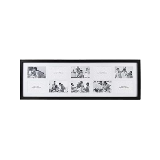Prinz 10-Opening 12' x 36' Black Matted Wall Collage Picture Frame, Collage Wall Decor Holds Ten 4x6 Photos