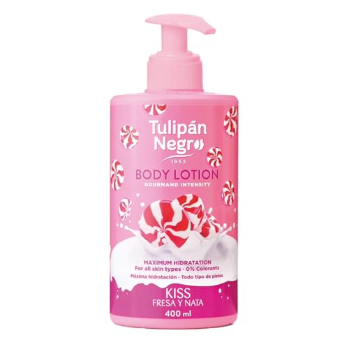 Tulipano Nero Lozione Corpo con Dosatore Fragola e Crema Massima Idratazione 400 ml Intensamente Profumata e per tutti i tipi di Pelle