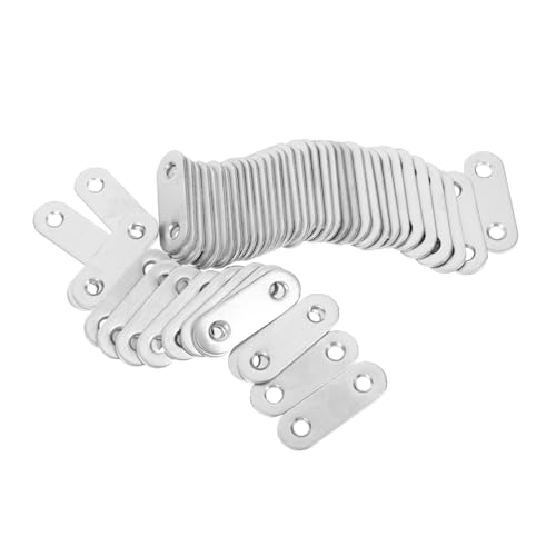 NAMOARLY 50pcs Stainless Steel Flat Brackets Metal Brackets for Shelves Mending Plates Metal Strip Holes DIY