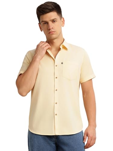 Image of Thomas Scott Men's Premium Slim Fit Casual Shirt | 100% Cotton Twill | Short Sleeves | Spread Collar | Solid Smart Casual Shirt for Men