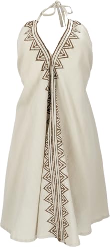GURU SHOP Boho Minikleid, Neckholder Kleid, Longtop - Leinenfarben, Damen, Baumwolle