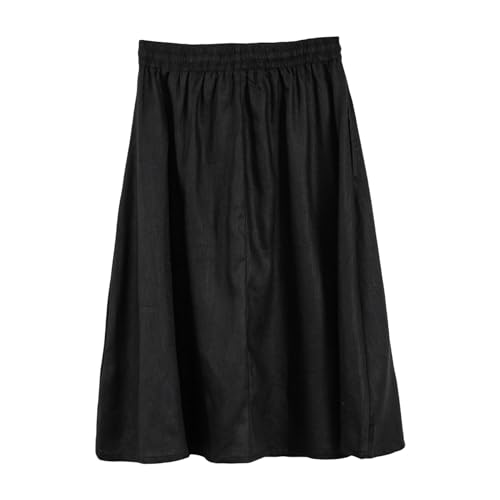 Amazhiyu Womens Pure Linen A Line Pleated Midi Skirt Elastic Waist with Pockets Black, X-Large4