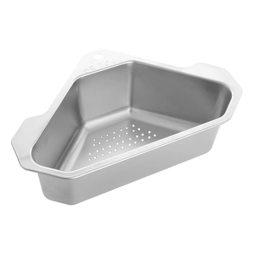 BESPORTBLE Sink Drainer Basket Metal Colander Stainless Steel Drain Basket Triangle Sink Strainer Stainless Shelf Brackets for Hanging Basket Sink Soap Drain Rack Faucet Corner, 21X17.5X8CM, Silver