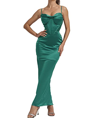 Image of Sexyshine Women's Spaghetti Strap Cowl Neck Satin Corset Dress Bodycon Backless Formal Evening Party Maxi Dress
