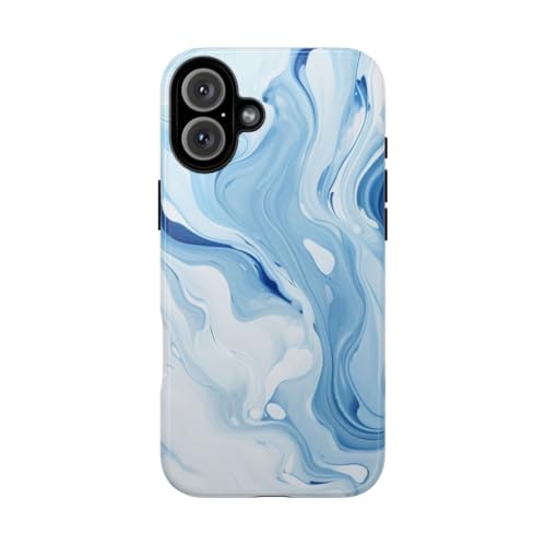 Coque iPhone 16 Plus marbre bleu et blanc rigide brillante pour vos sorties