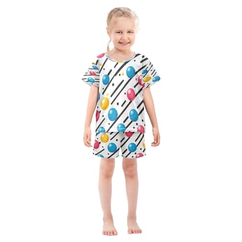 Pajama Sets Short Sleeve Colorful Balls on Stripes Soft Cotton Summer Sleepwear 2 Piece PJS Size 5-14T4