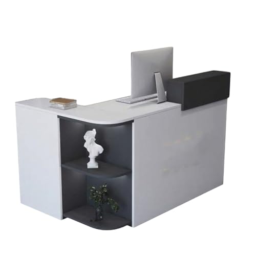 JQslycdmv Mostrador de recepción en Forma de L; en la Esquina Hay una estantería Abierta, cajones con Cerradura y armarios, con Vitrina, Ideal(Black – Right,280cm)