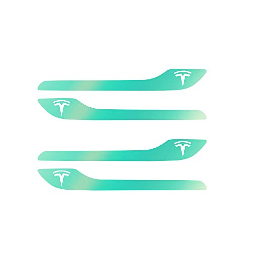 Image of IPG Compatible for Model 3 / Model Y /Juniper Door Handle Decal Sticker Wrap Kit (Set of 4) with Tesla Logo Personalize Your Tesla (Blue Coral)