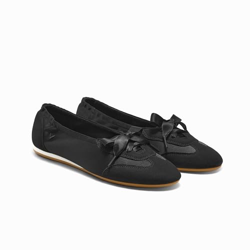 VIVAIA Yanka Round-Toe Satin Sneakerina Lace-up Ballet Flats for Women