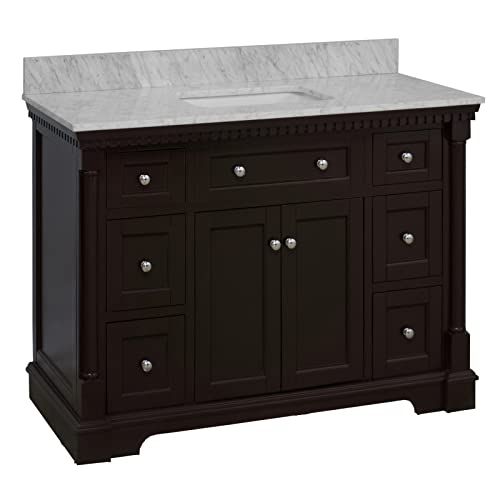 Sydney 48-Inch Bathroom Vanity (Carrara/Chocolate): Includes Chocolate Cabinet With Authentic Italian Carrara Marble Countertop And White Ceramic Sink #TOP1