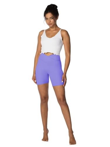 Image of Sunzel Crossover Biker Shorts for Women, No Front Seam V High Waist Yoga Workout Gym Shorts with Tummy Control