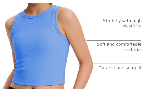 Image of JOCMIC Girls Athletic Tank Tops, Ribbed High Neck Sleeveless Cropped Top | Stretchy Ribbed Fabric, Modest High Neck Cut, Well-Made and Wash Resistant, Suitable for Dance, Gym and Daily