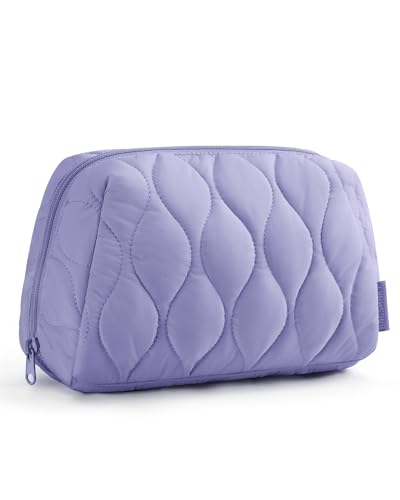 Image of BAGSMART Makeup Bag, Travel Cosmetic Bag, Puffy Padded Make Up Bag for Women, Makeup Organizer Case, Wide-open Pouch Purse, Travel Essentials, Toiletries Accessories Brushes (Purple)