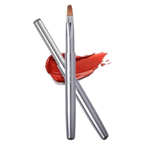 Rownyeon Travel Retractable Lip Brush Applicators Flat for Lipstick Gloss Creams Portable with Cap, Professional Makeup Brush for Women Girls As Christmas Gift and Halloween Makeup Tools Silver Cover