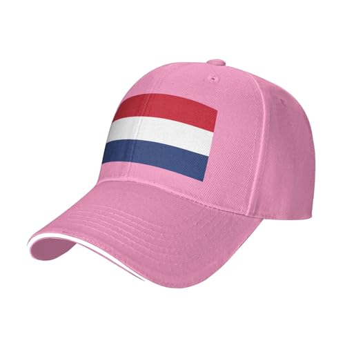 PUYhgb Gorra de béisbol estructurada unisex con estampado de bandera holandesa, gorra para exteriores para todas las estaciones, gorra transpirable ajustable, rosa, Talla única