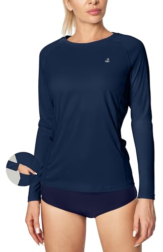 Image of IUGA Rash Guard for Women UPF 50+ SPF UV Protection Long Sleeve Workout Tops with Pockets Dry Fit Hiking Swim Shirt
