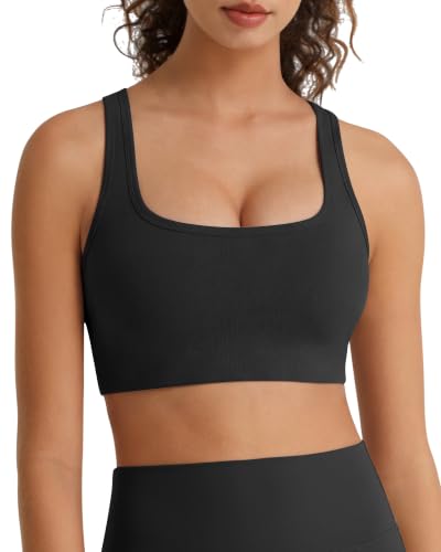 Image of G4Free BareFeel Square Neck Sports Bra Padded for Women - Strappy Y Back Crop Tank Tops Workout Camisole
