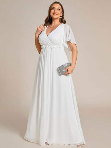 Image of Ever-Pretty Short Sleeves V Neck Plus Size Formal Dresses for Curvy Women Chiffon Mother of The Bride Dress Evening Gowns