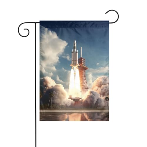 YYHWHJDE Garden Flag 12x18 in - Premium Quality Polyester Decorative Flag for Yard, Garden, and Patio Decor Kennedy Space Center rocket launch Pattern