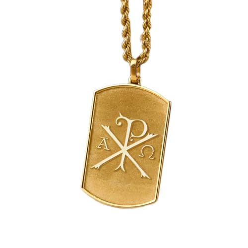 Collier pendentif pièce gravée croix Chi Rho argent et chaîne corde 45cm