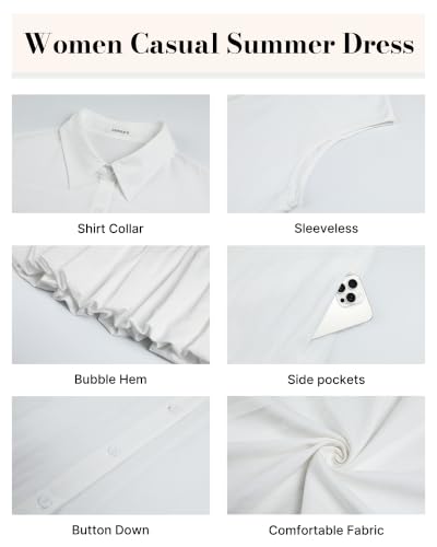 Image of Bsubseach Womens Casual Summer Dresses Sleeveless Linen Bubble Mini Short Dress Button Down Shirt Sundress with Pockets