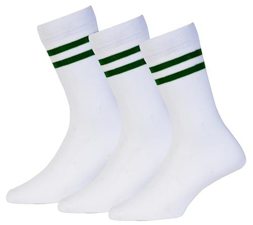 Image of RC. ROYAL CLASS Boys and Girls Calf Length White with Bottle Green Stripes DPS School Cotton Socks (pack of 3 pairs for all age groups)