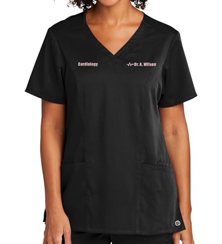 Custom Emroidered Scrub Top Add Your Embroidery Text Name Womens Premiere Flex V-Neck Top Black