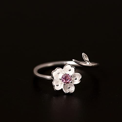 Bague S925 ajustable femme cadeau romantique avec branches de cerisier